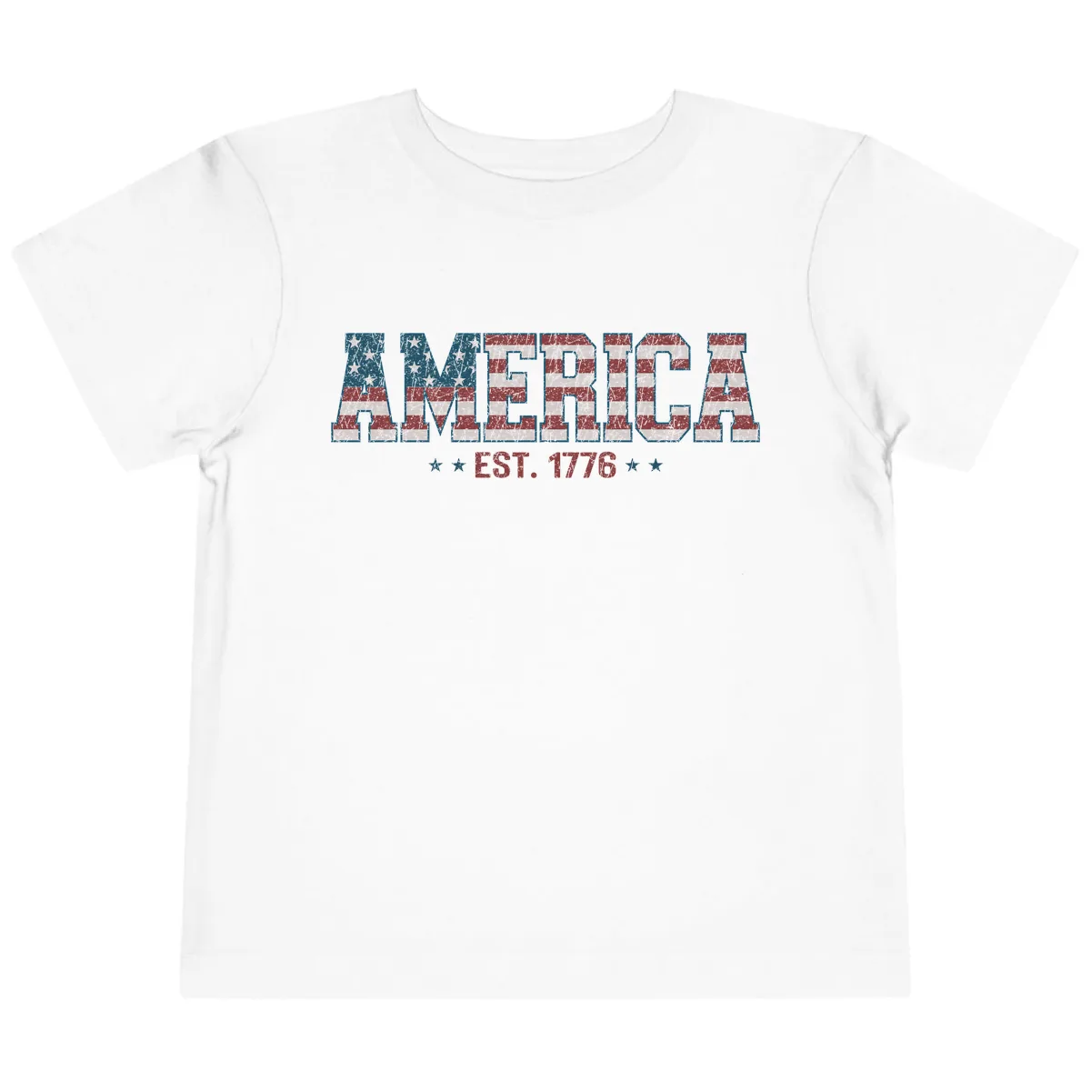 Distressed American Flag Est. 1776 Design Toddler T-Shirt in White