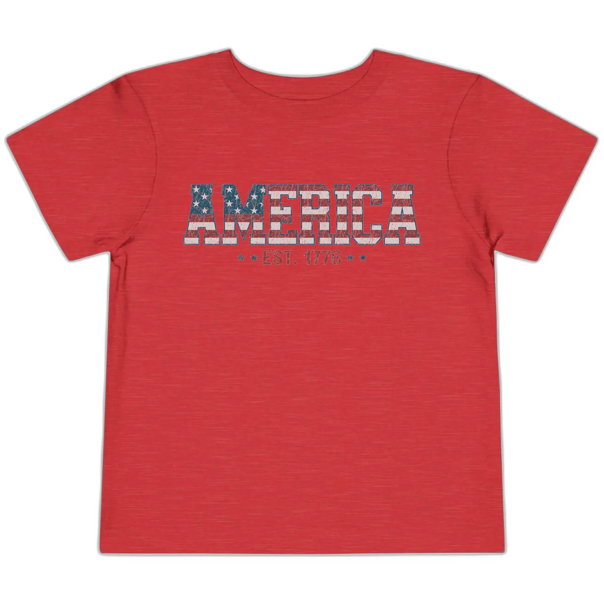 Distressed American Flag Est. 1776 Design Toddler T-Shirt in Heather Red