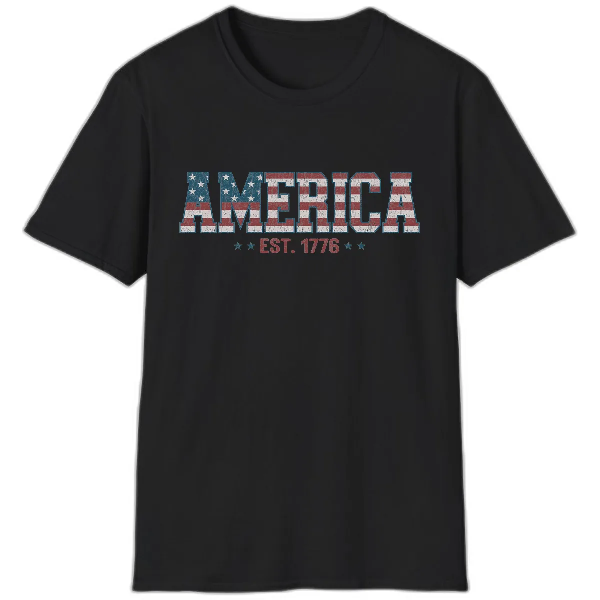 Distressed American Flag Est. 1776 Design T-Shirt in Black
