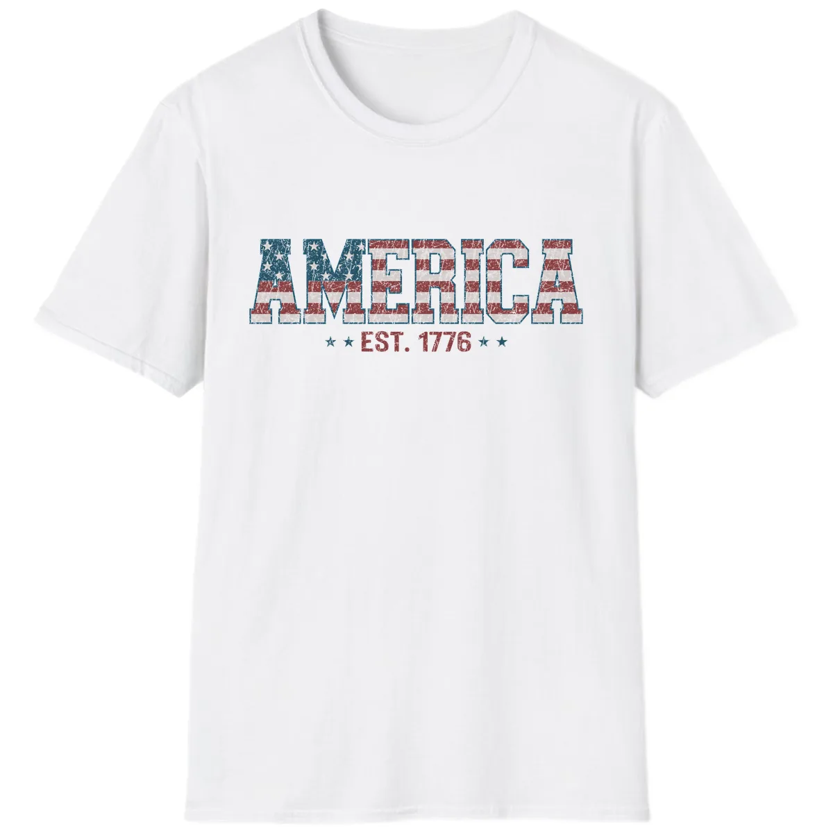 Distressed American Flag Est. 1776 Design T-Shirt in White
