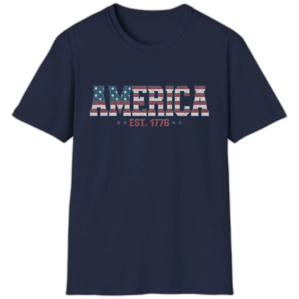 Distressed American Flag Est. 1776 Design T-Shirt in Navy