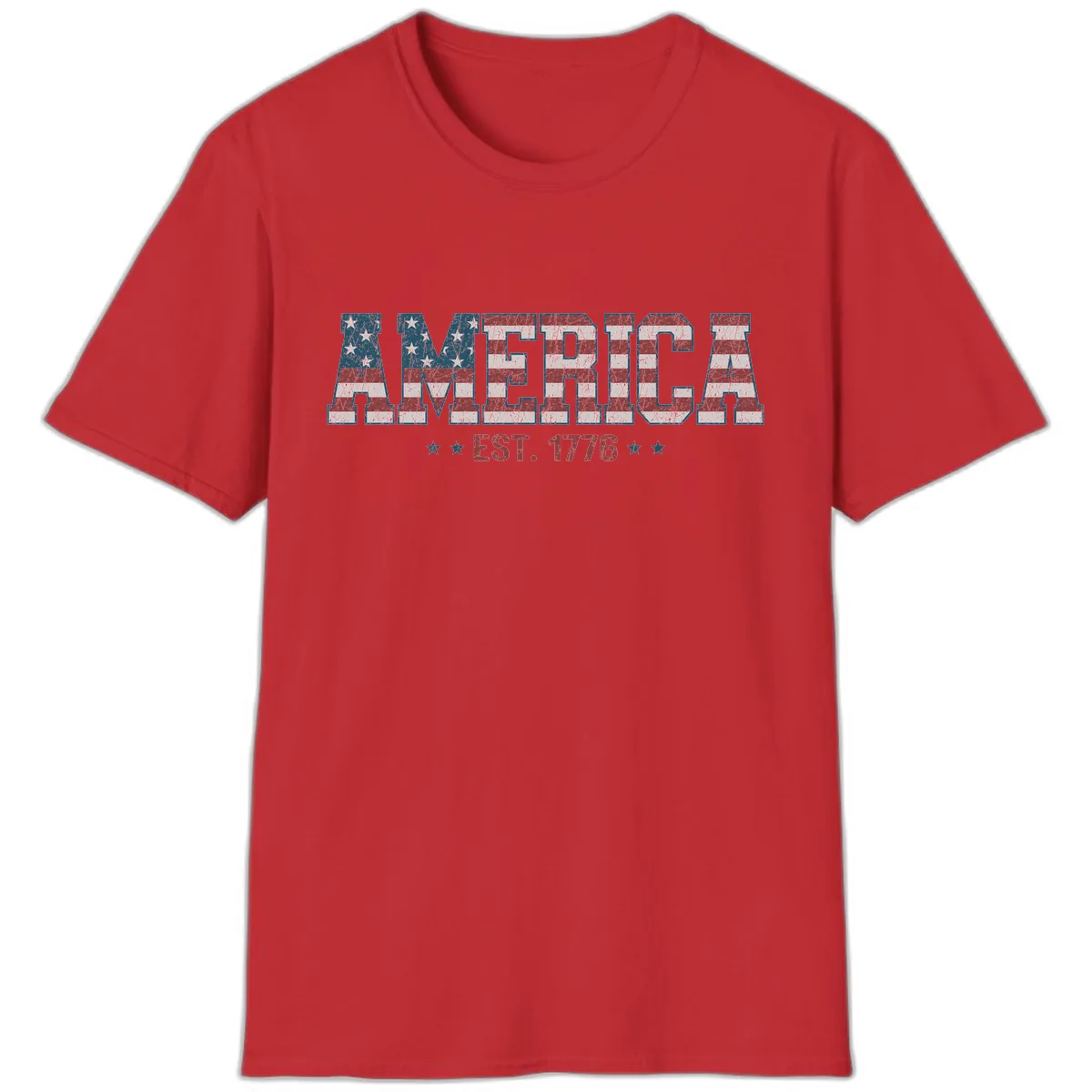 Distressed American Flag Est. 1776 Design T-Shirt in Red