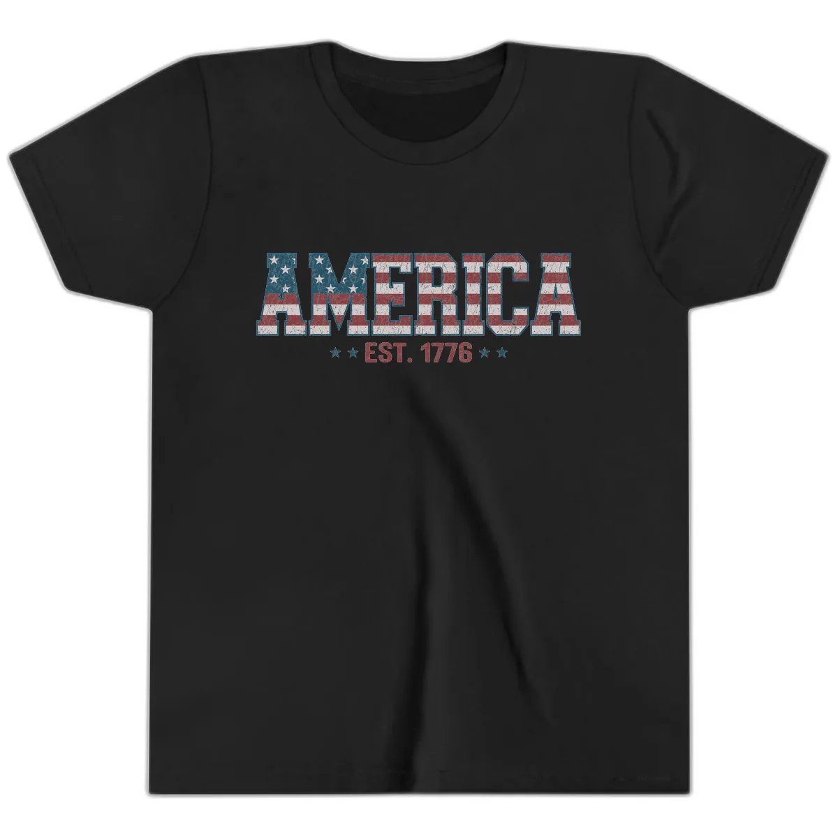 Distressed American Flag Est. 1776 Design Youth T-Shirt in Black