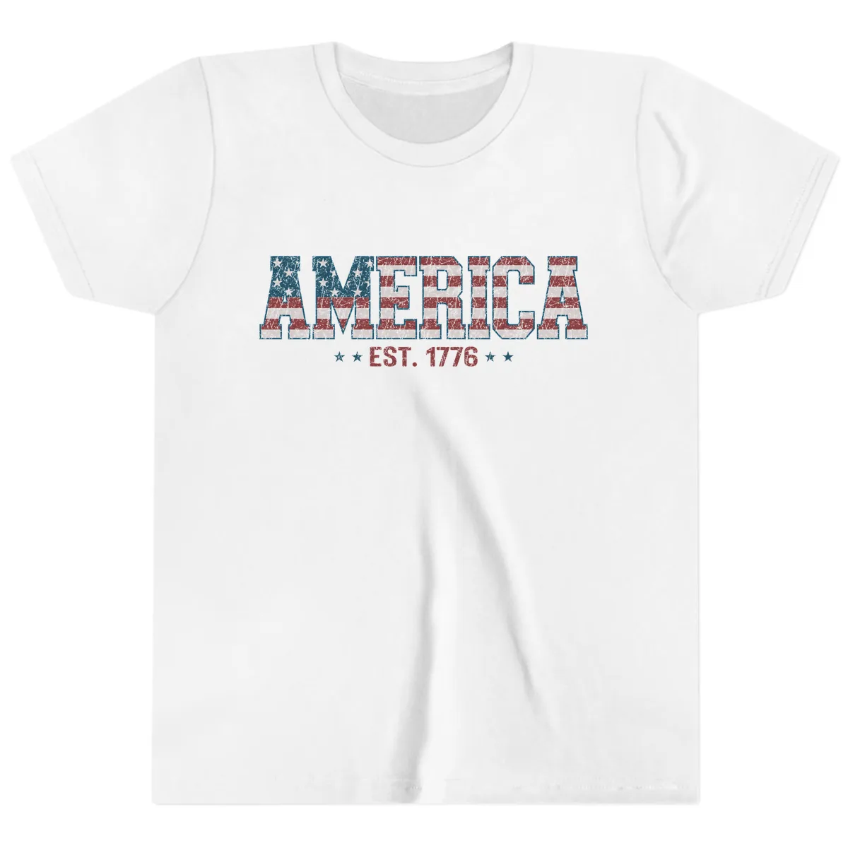 Distressed American Flag Est. 1776 Design Youth T-Shirt in White