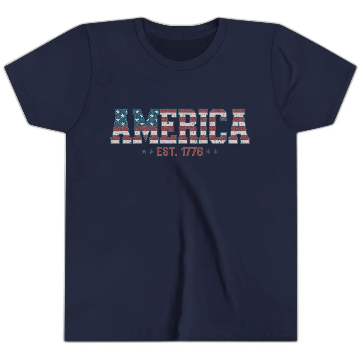 Distressed American Flag Est. 1776 Design Youth T-Shirt in Navy