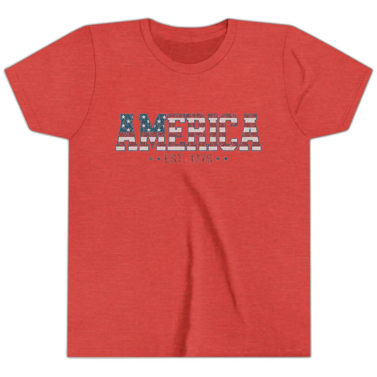 Distressed American Flag Est. 1776 Design Youth T-Shirt in Heather Red