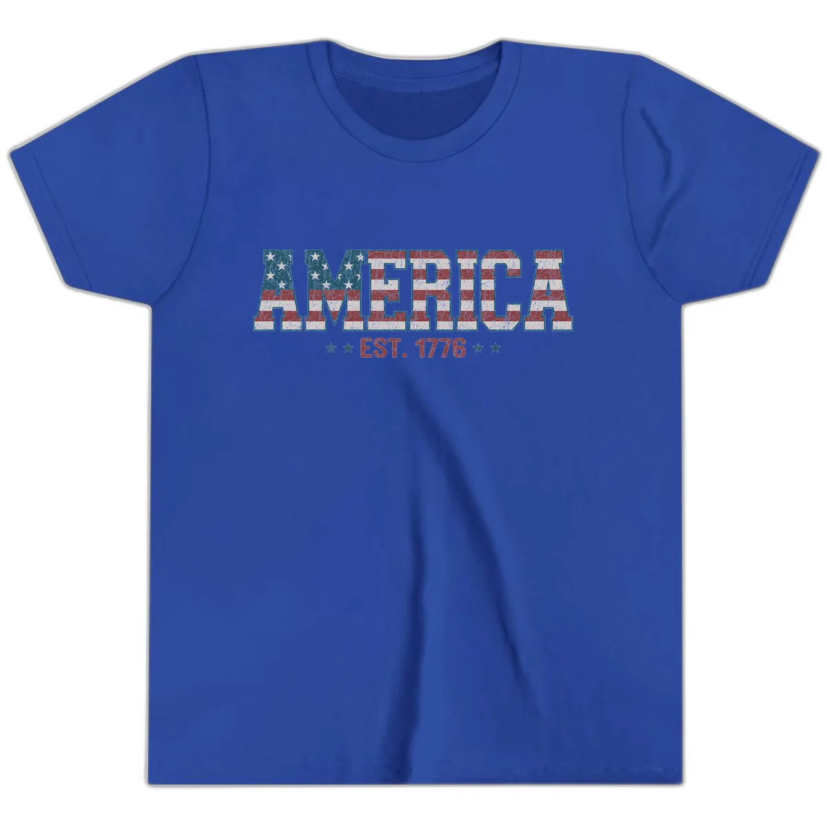 Distressed American Flag Est. 1776 Design Youth T-Shirt in True Royal