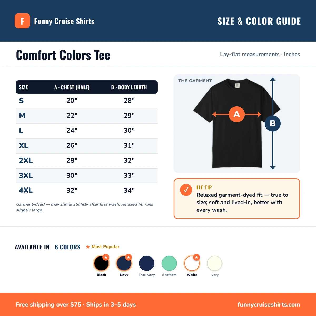 Comfort Color size & color guide