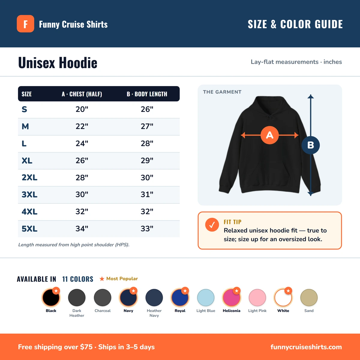 Hoodie size & color guide