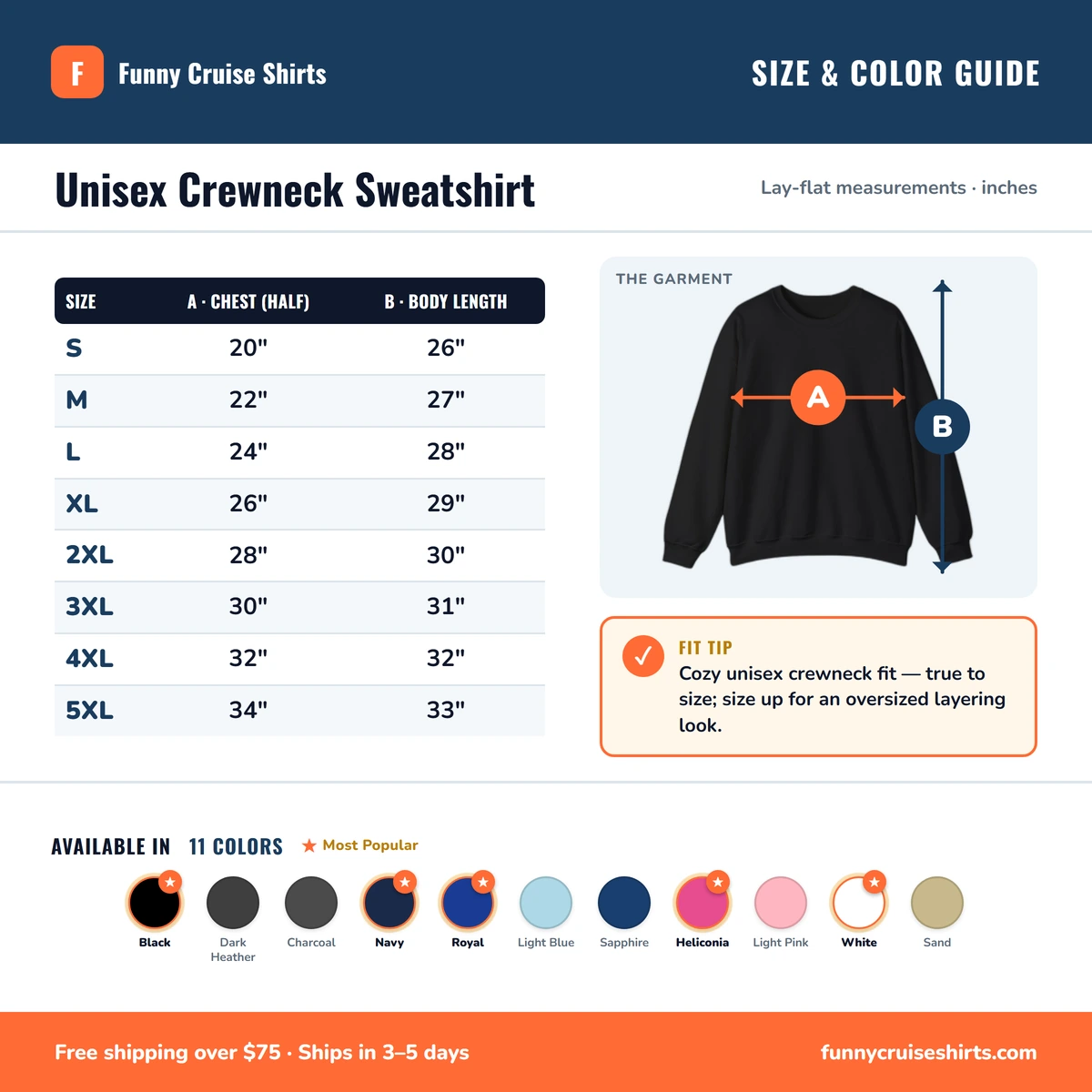 Sweatshirt size & color guide