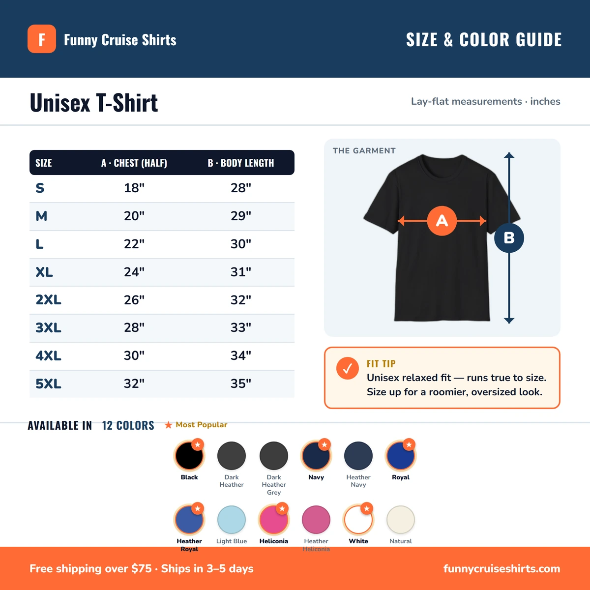 T-Shirt size & color guide