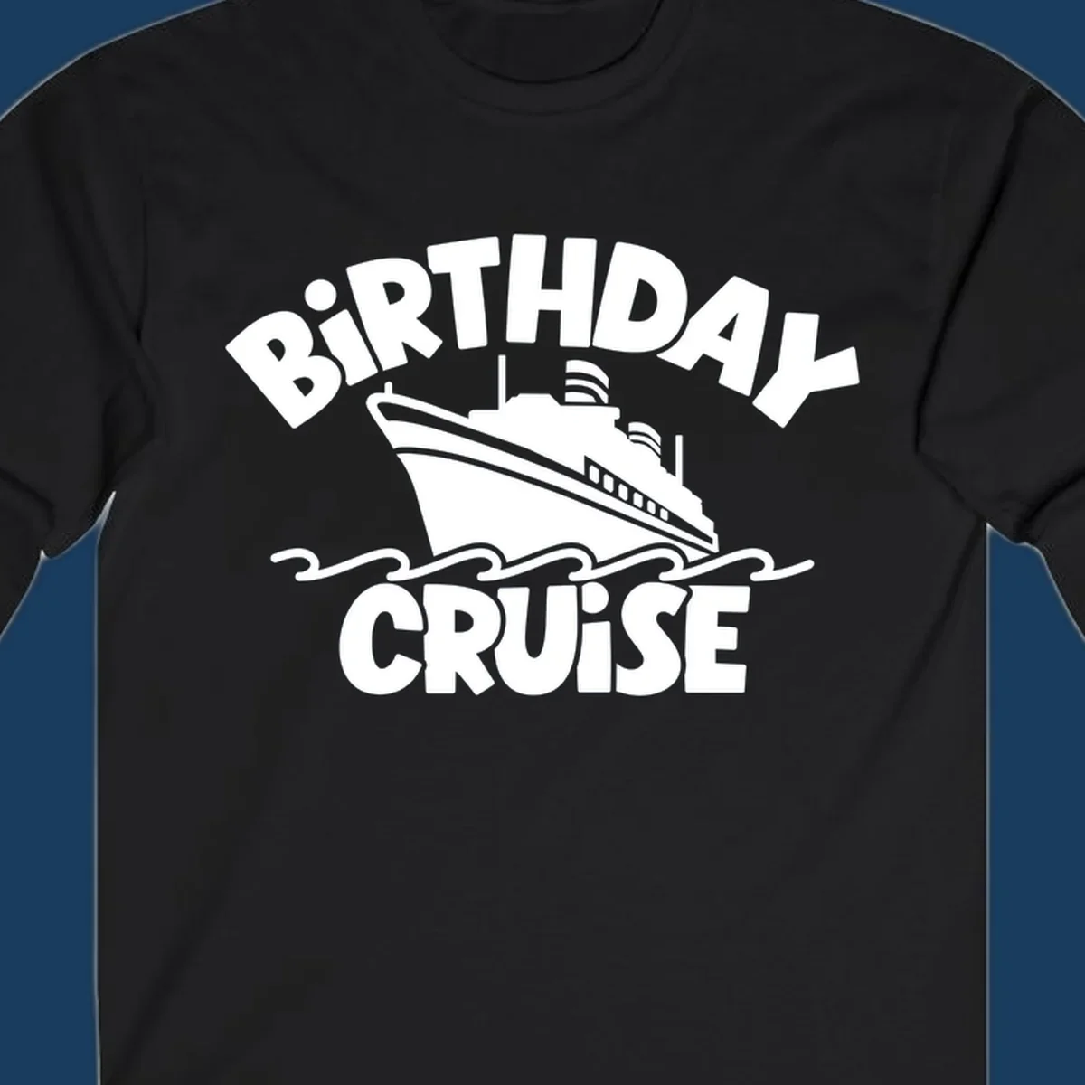 Birthday cruise ship illustration with text, birthday cruise ship