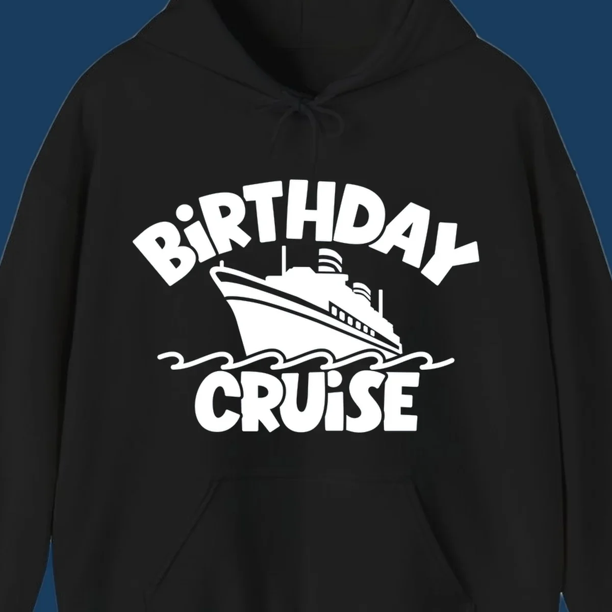 Birthday cruise ship design with text and waves