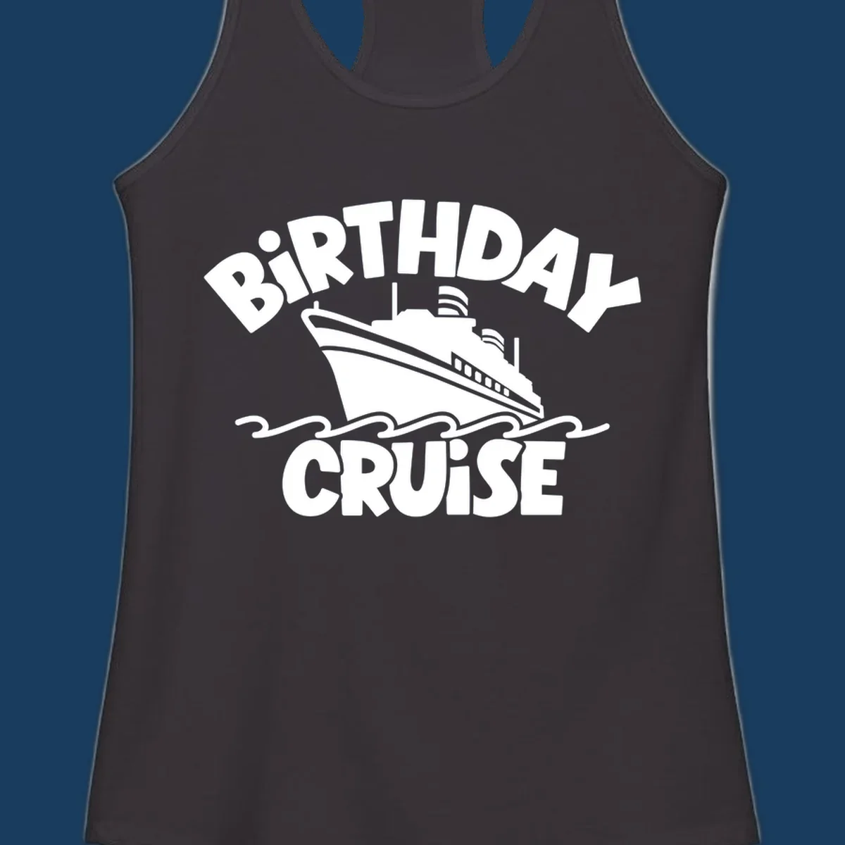 Birthday cruise ship design with text and waves