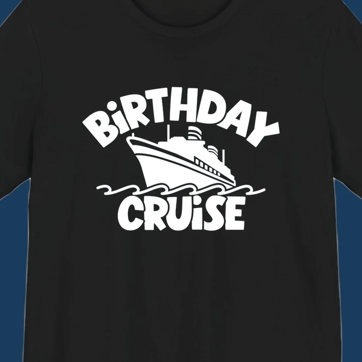 Birthday cruise ship design with text and waves