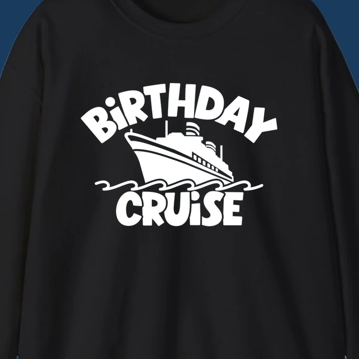 Birthday cruise ship design with text and waves