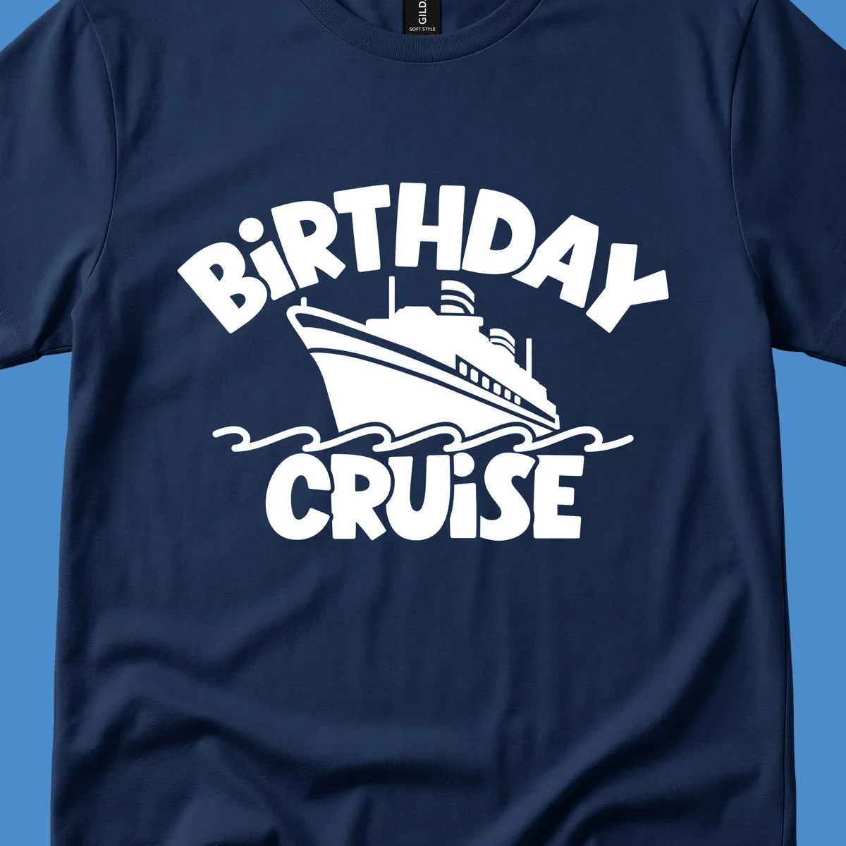 Birthday cruise ship design with text and waves