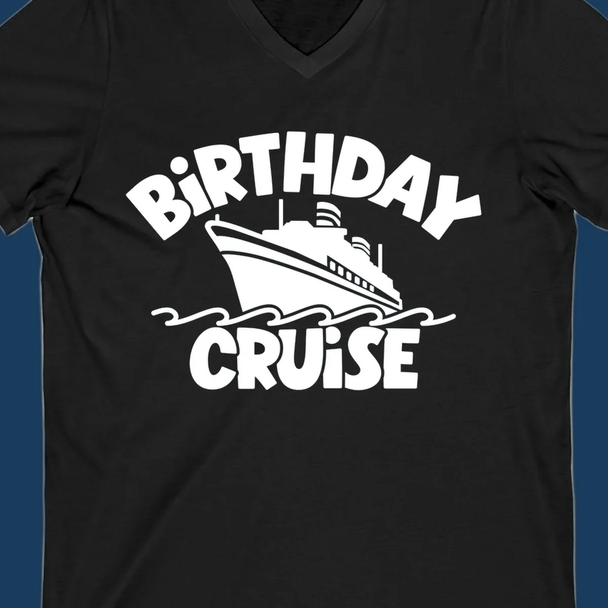 Birthday cruise ship design with text and waves
