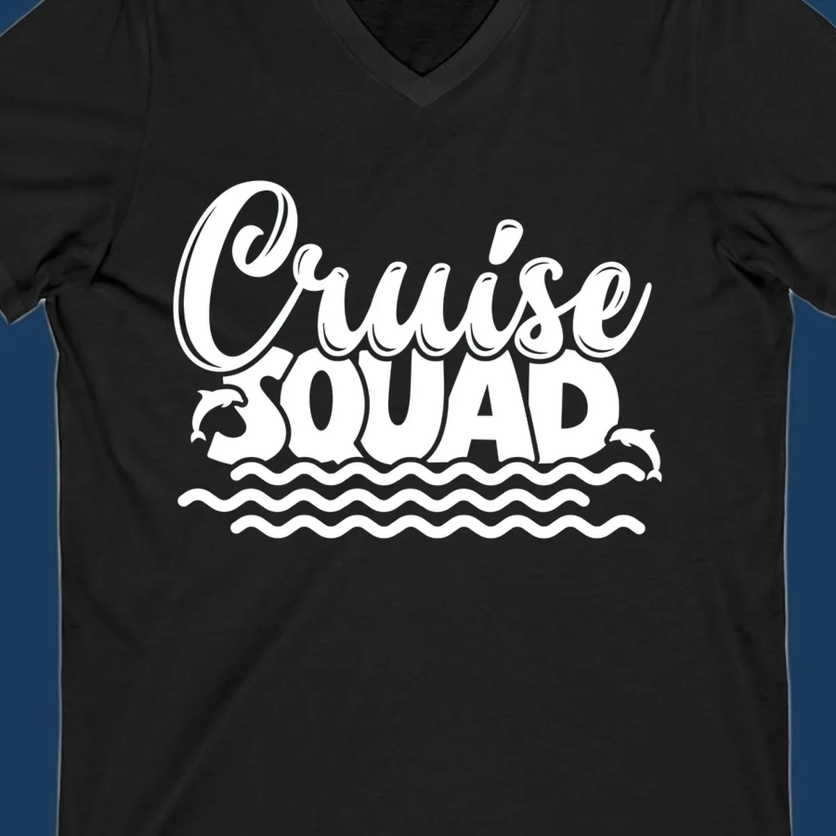 Cruise Squad graphic with dolphins and waves, perfect for a fun group cruise.