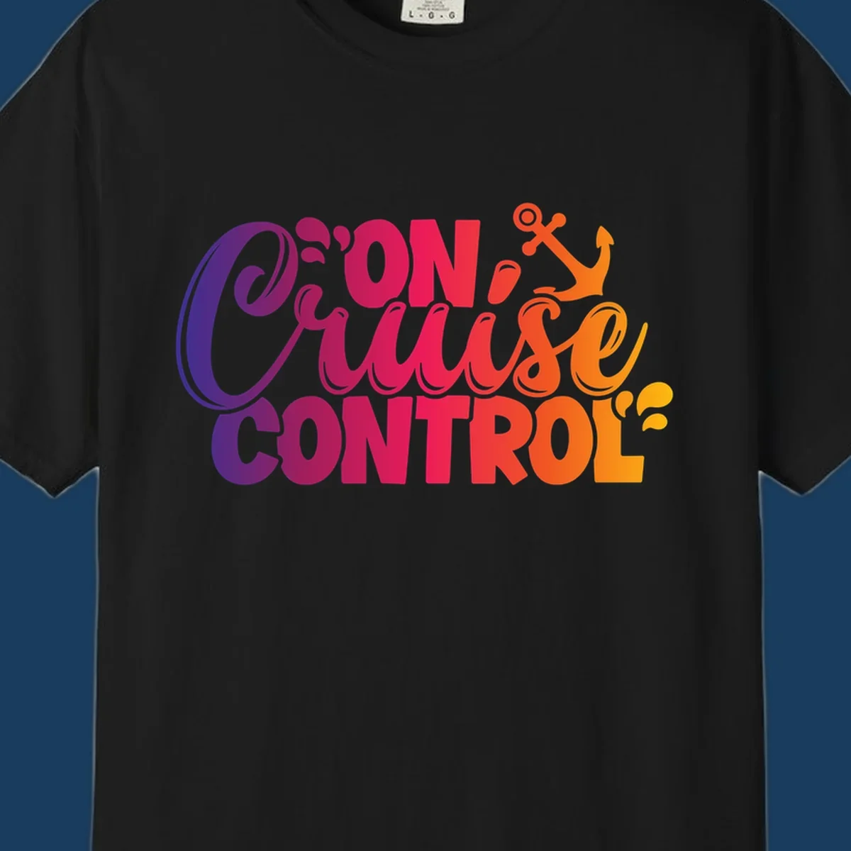 On Cruise Control funny vacation design with anchor and water splashes.