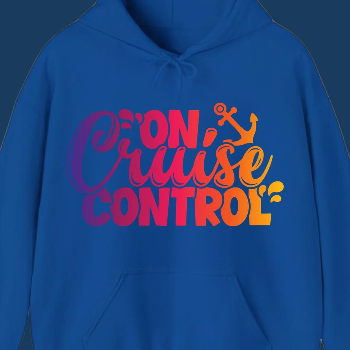 On Cruise Control funny vacation design with anchor and water splashes.