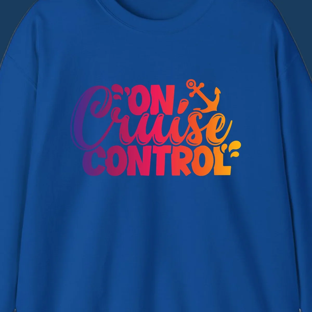 On Cruise Control funny vacation design with anchor and water splashes.