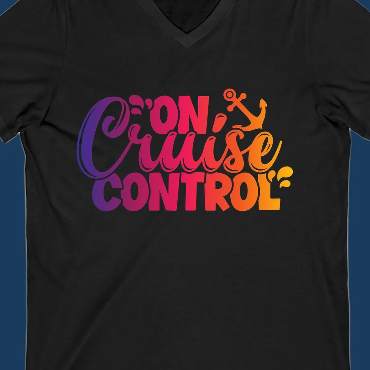 On Cruise Control funny vacation design with anchor and water splashes.
