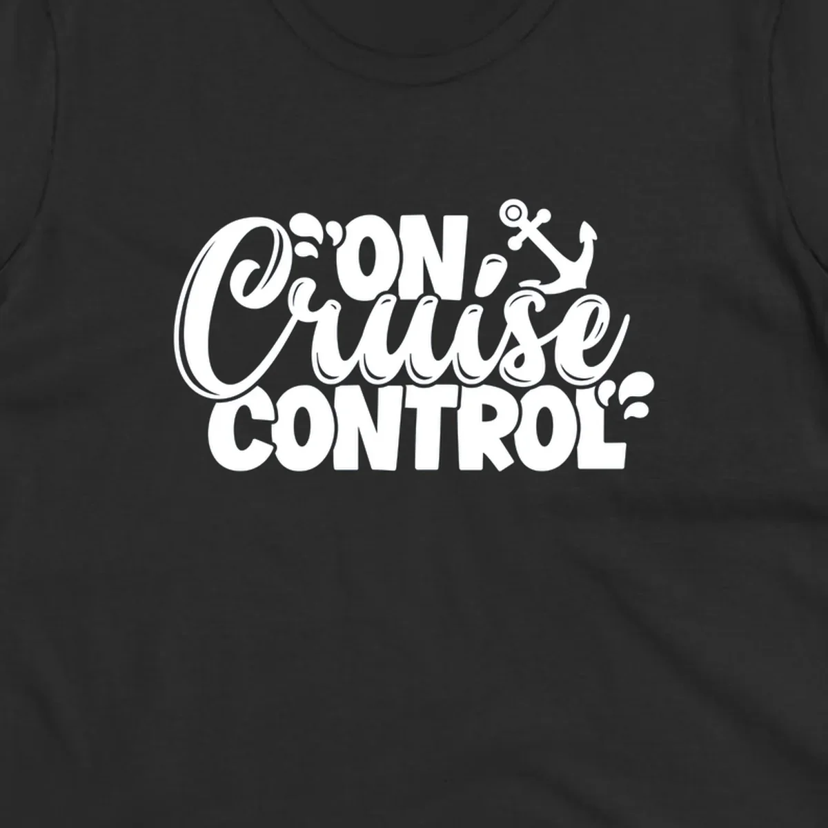 On Cruise Control typography design with anchor and water splashes.