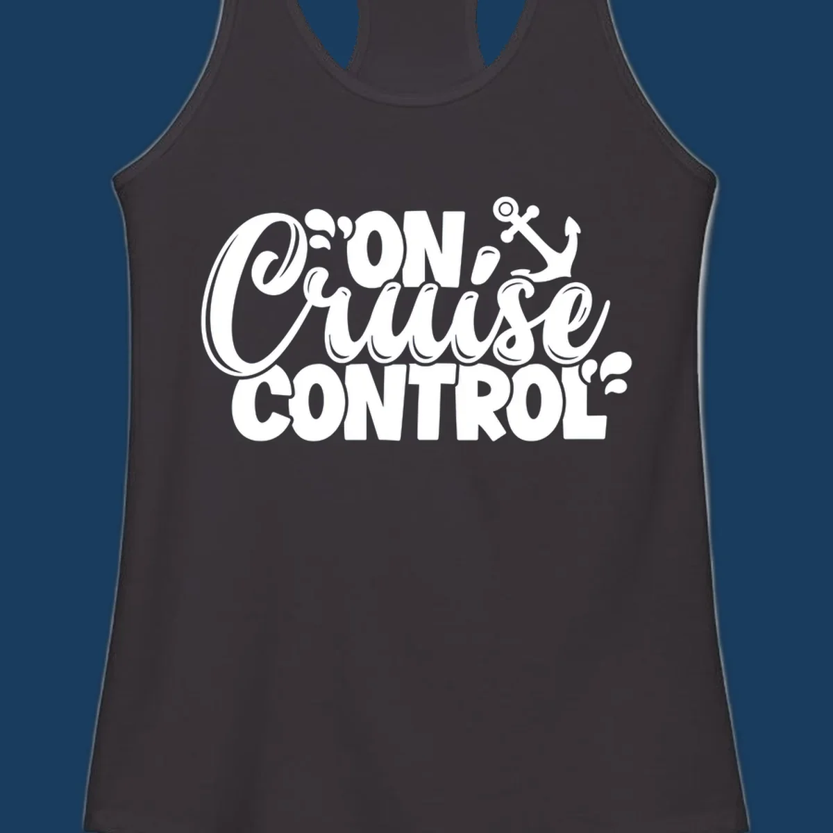 On Cruise Control typography design with anchor and water splashes.
