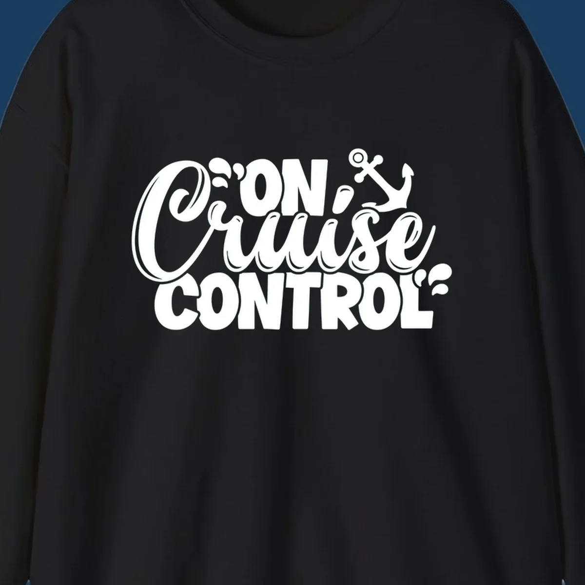 On Cruise Control typography design with anchor and water splashes.