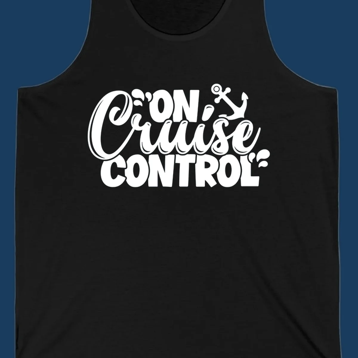 On Cruise Control typography design with anchor and water splashes.