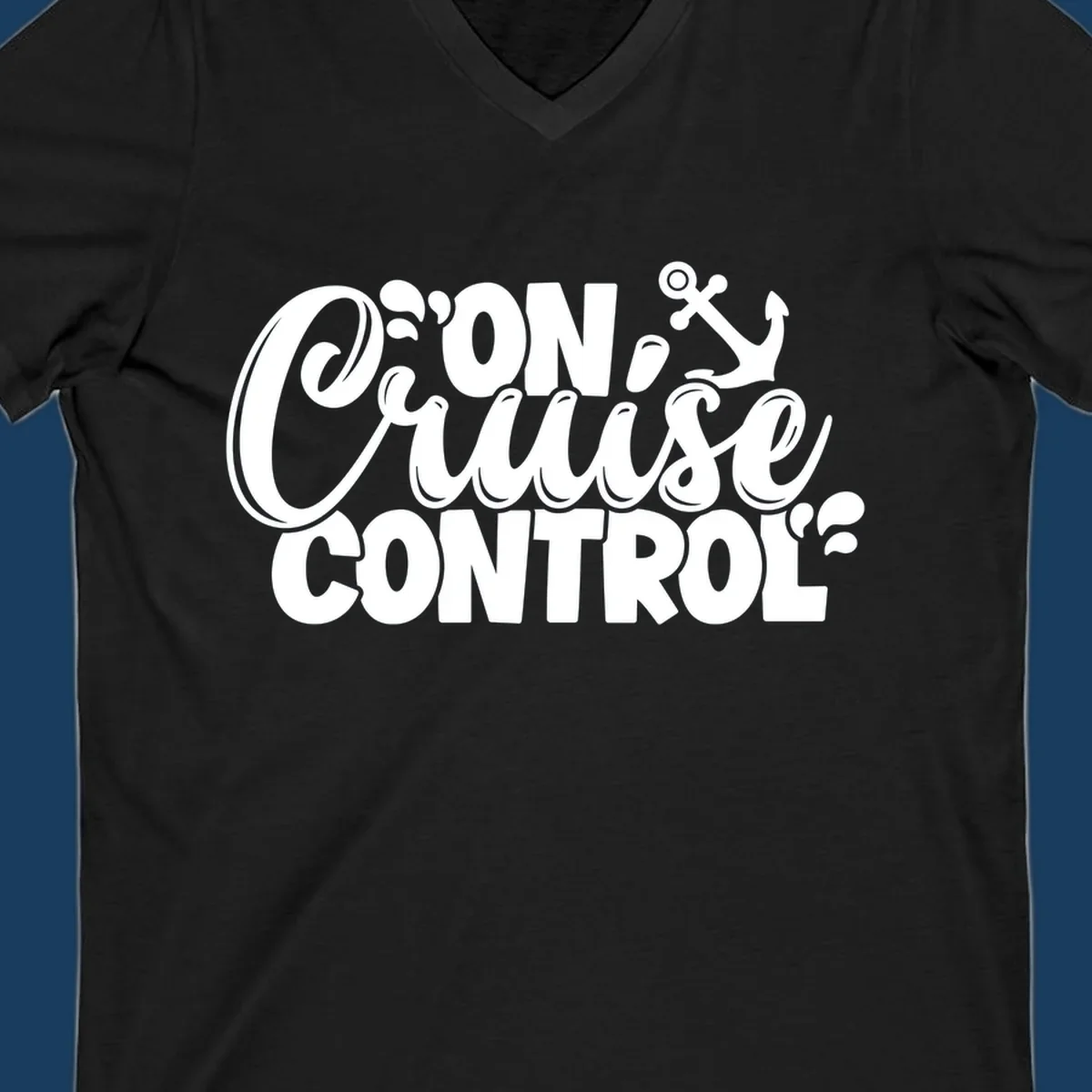 On Cruise Control typography design with anchor and water splashes.