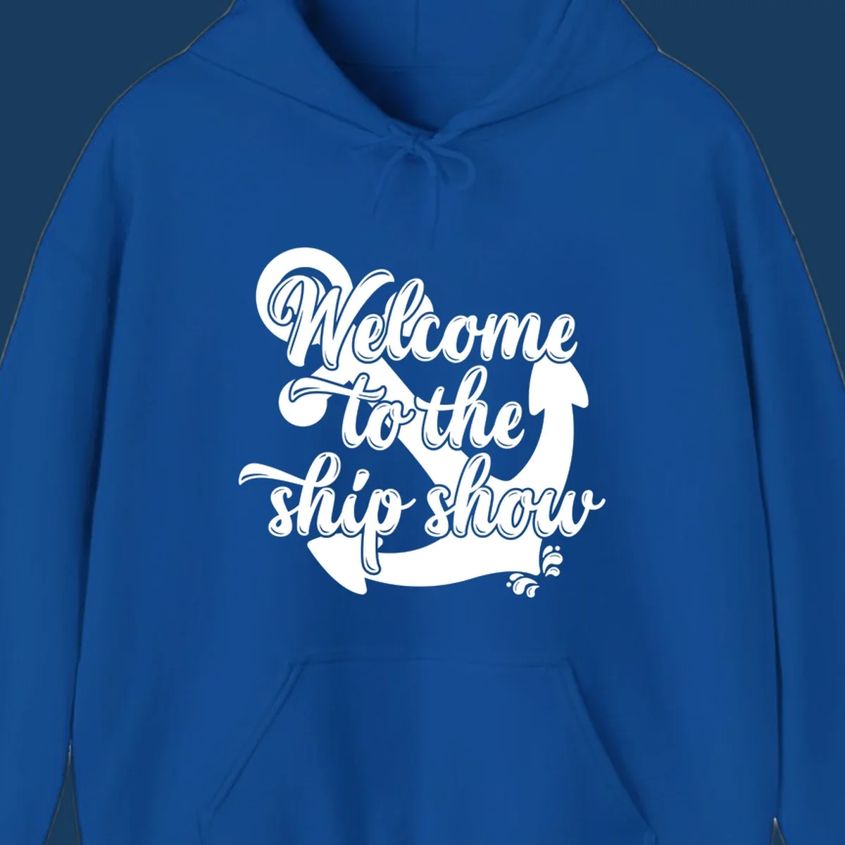 Welcome to the ship show text with anchor graphic for cruise apparel.