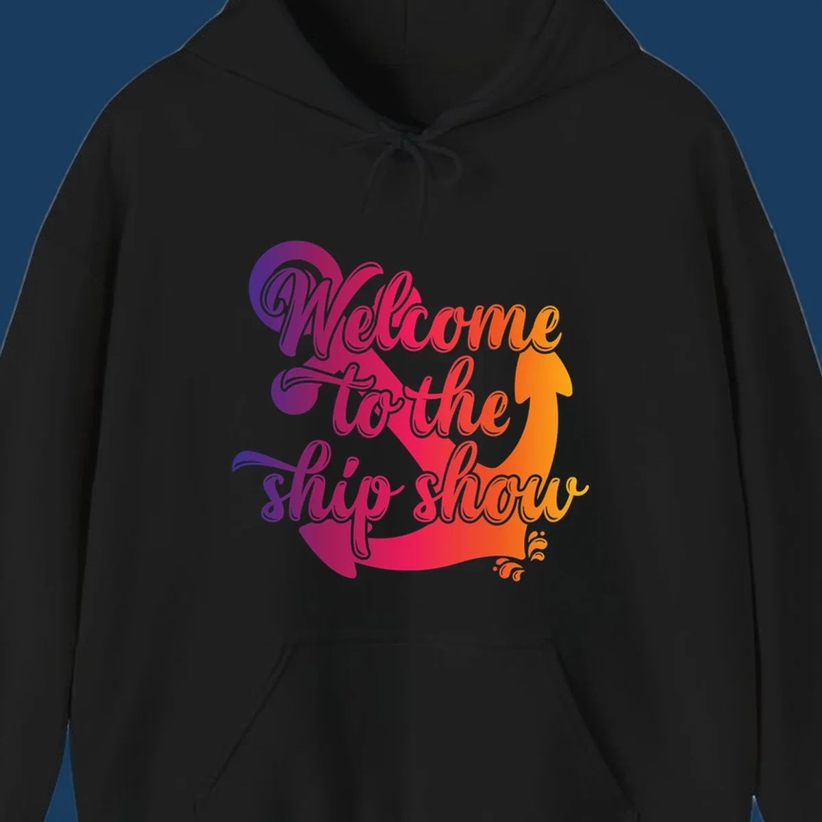 Welcome to the ship show text with anchor graphic for cruise vacation.