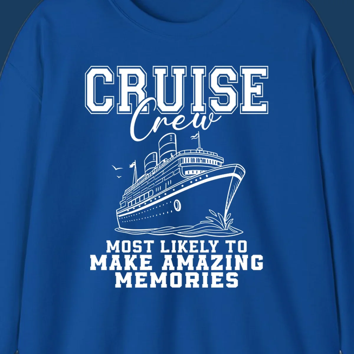 Cruise crew making amazing memories text and illustration of a cruise ship.