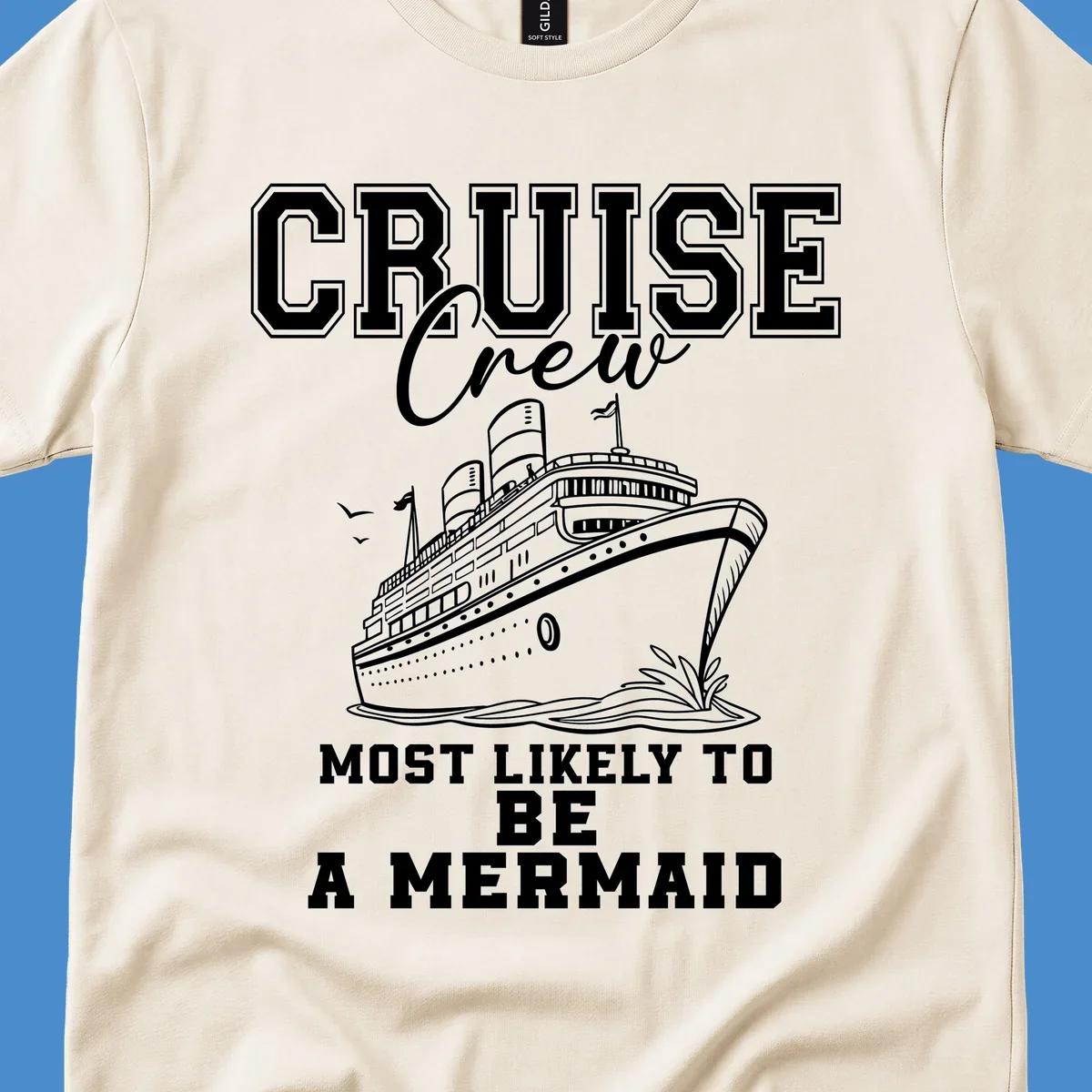Cruise crew most likely to be a mermaid with ship illustration