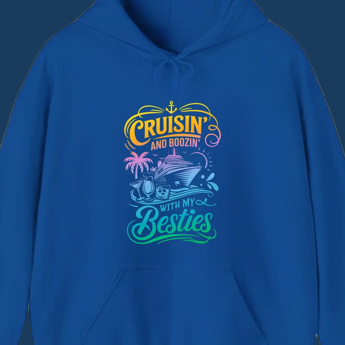 Cruisin and Boozin With My Besties cruise ship and drinks design.