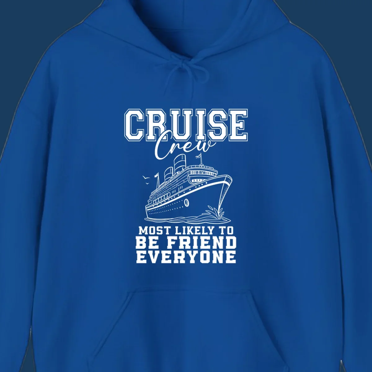 Cruise crew most likely to be friend everyone text and illustration of a cruise ship.