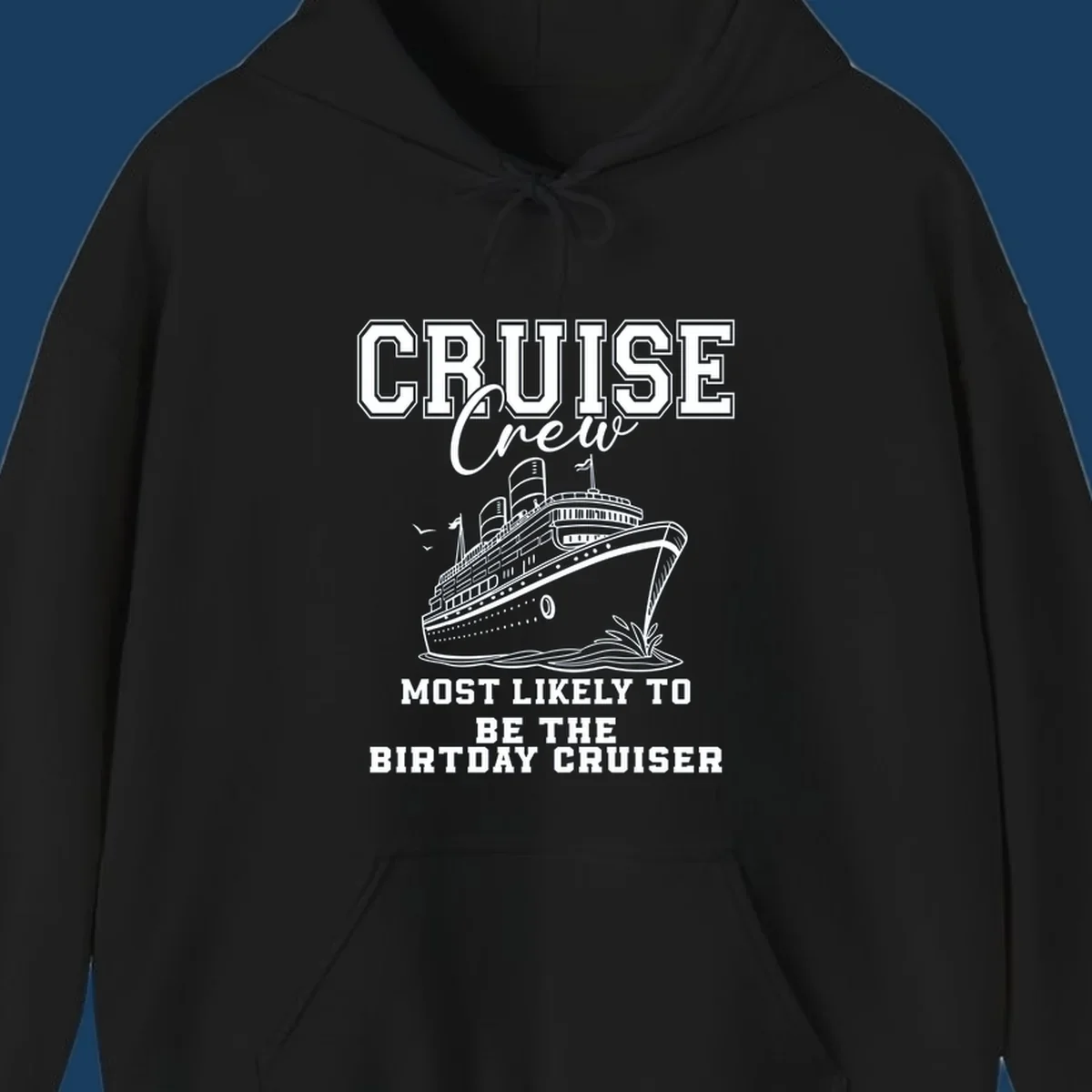 Cruise crew birthday cruiser text and illustration. Funny cruise vacation shirt.