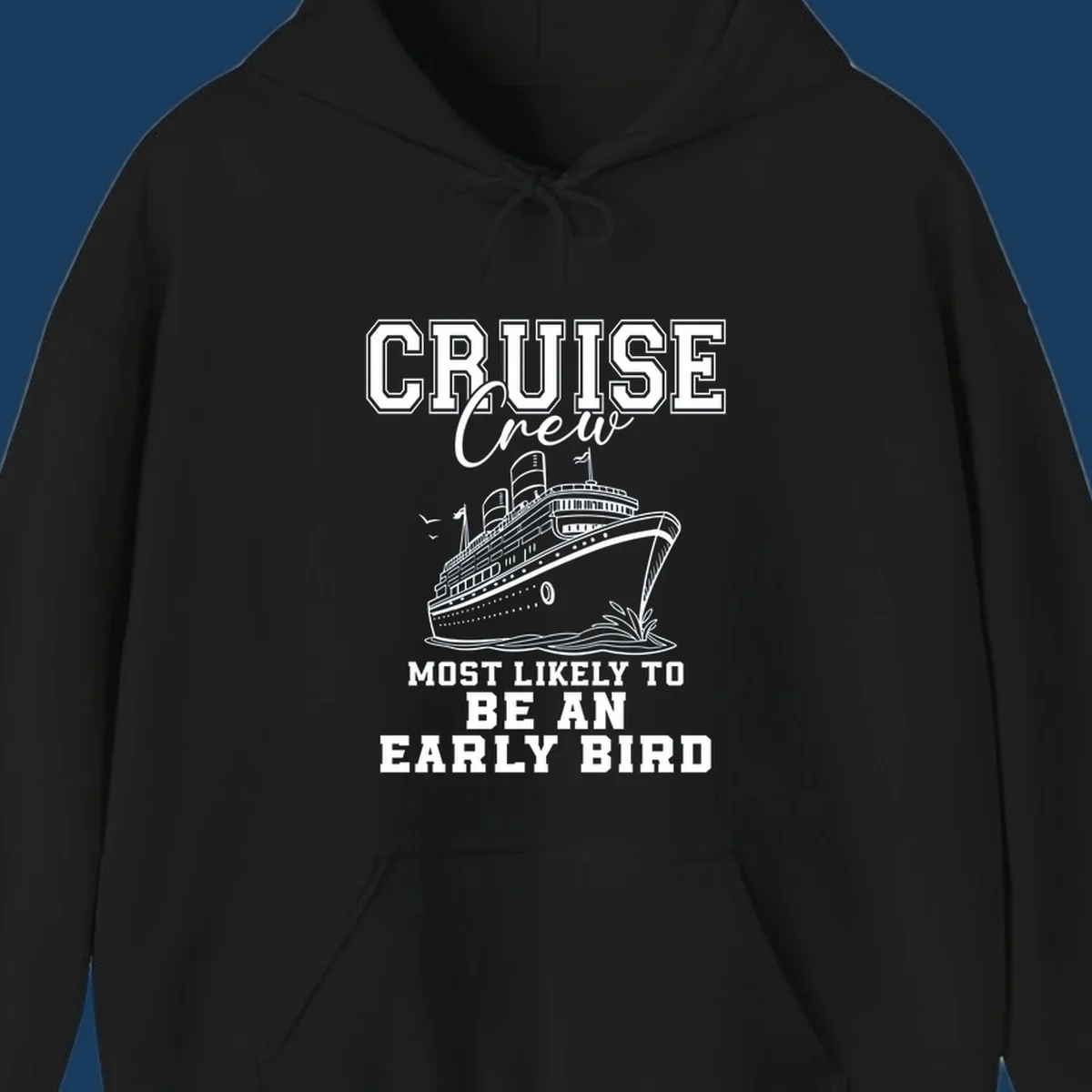 Cruise crew most likely to be an early bird design with a cruise ship illustration.