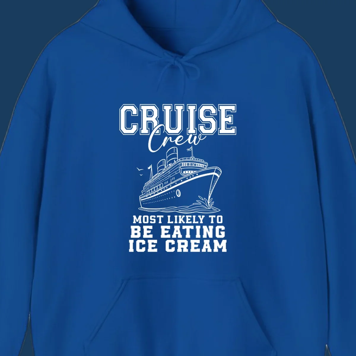 Cruise crew eating ice cream design with a cruise ship illustration.