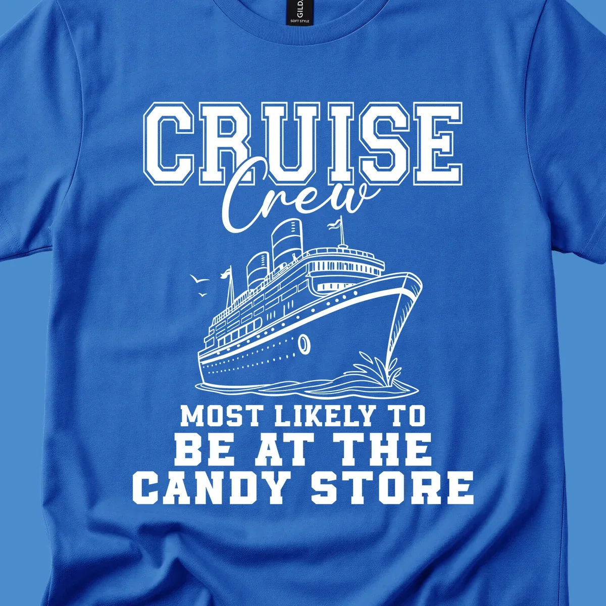 Cruise crew most likely to be at the candy store funny cruise ship illustration
