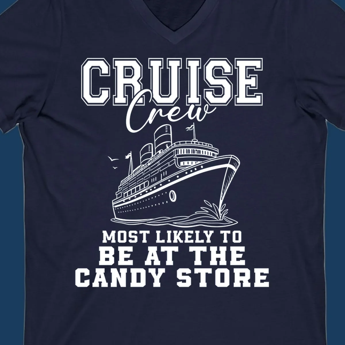 Cruise crew most likely to be at the candy store funny cruise ship illustration