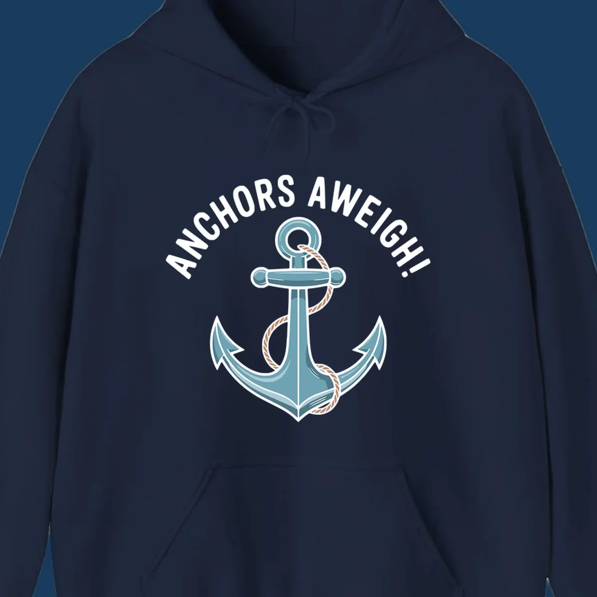 Anchors aweigh cruise design with anchor and rope graphic and text.