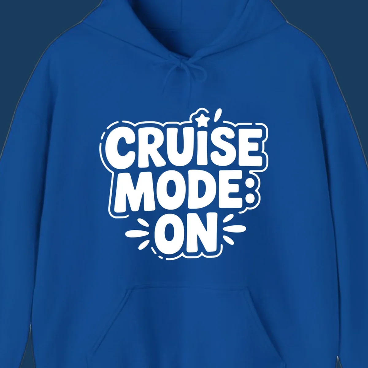 Cruise mode on text with star and splatter graphics.