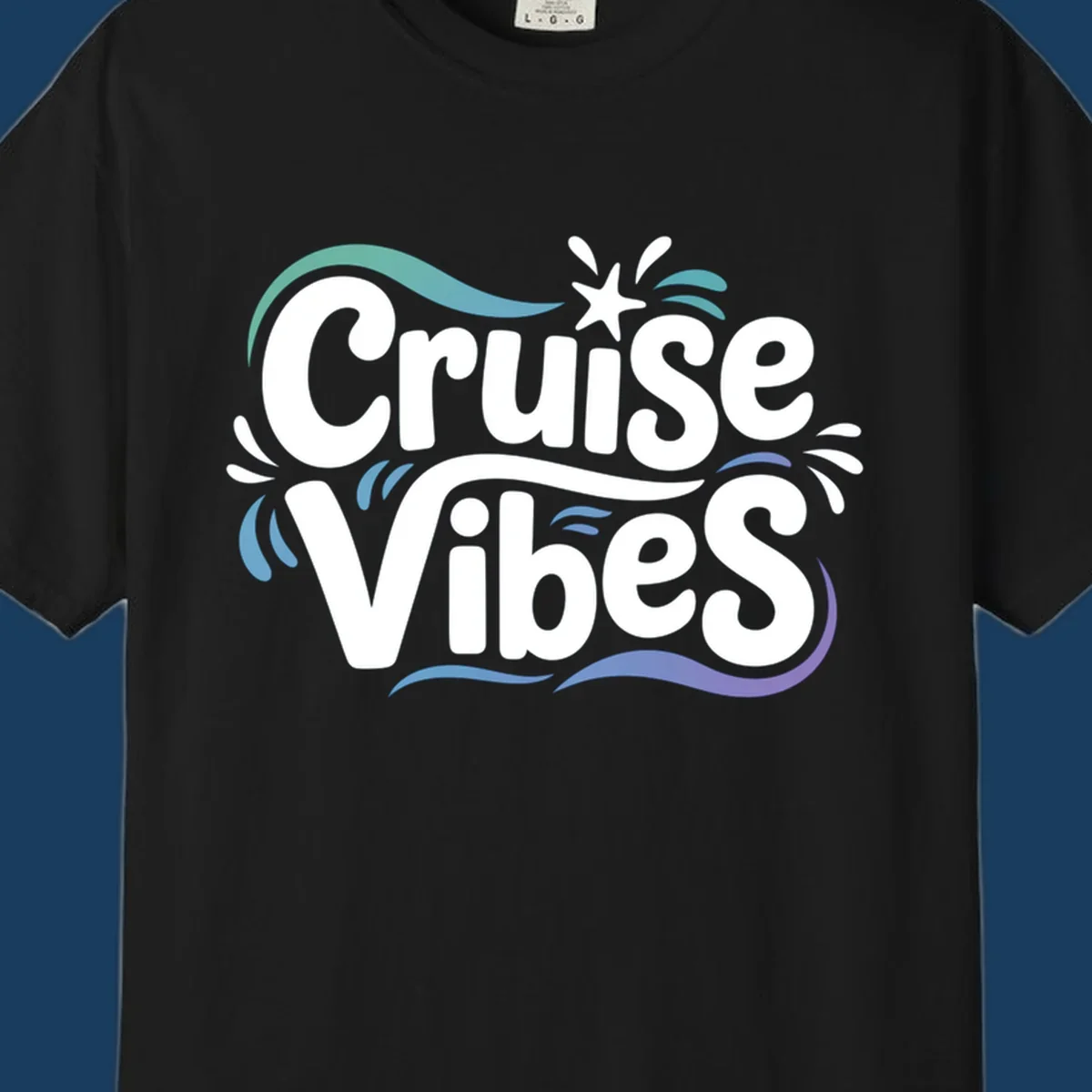 Cruise Vibes fun typography with colorful wave accents.
