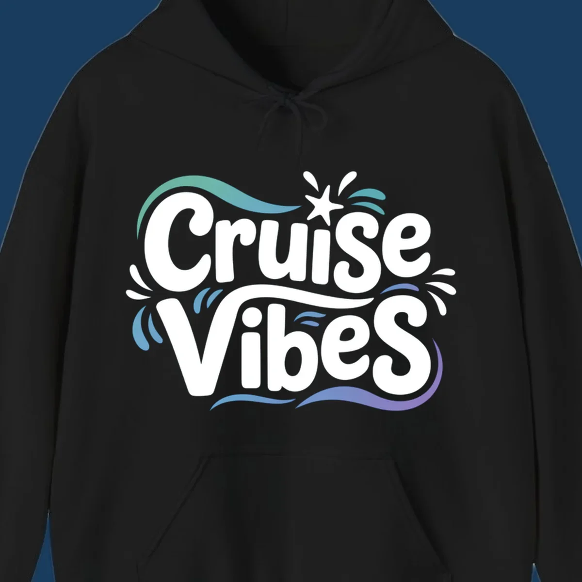 Cruise Vibes fun typography with colorful wave accents.