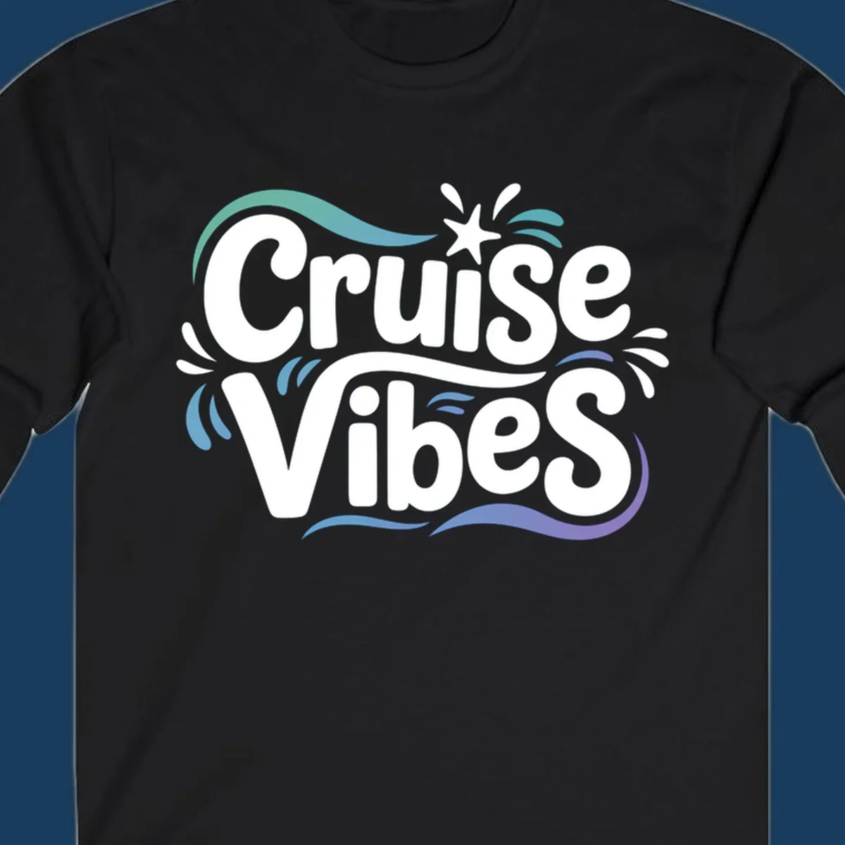 Cruise Vibes fun typography with colorful wave accents.