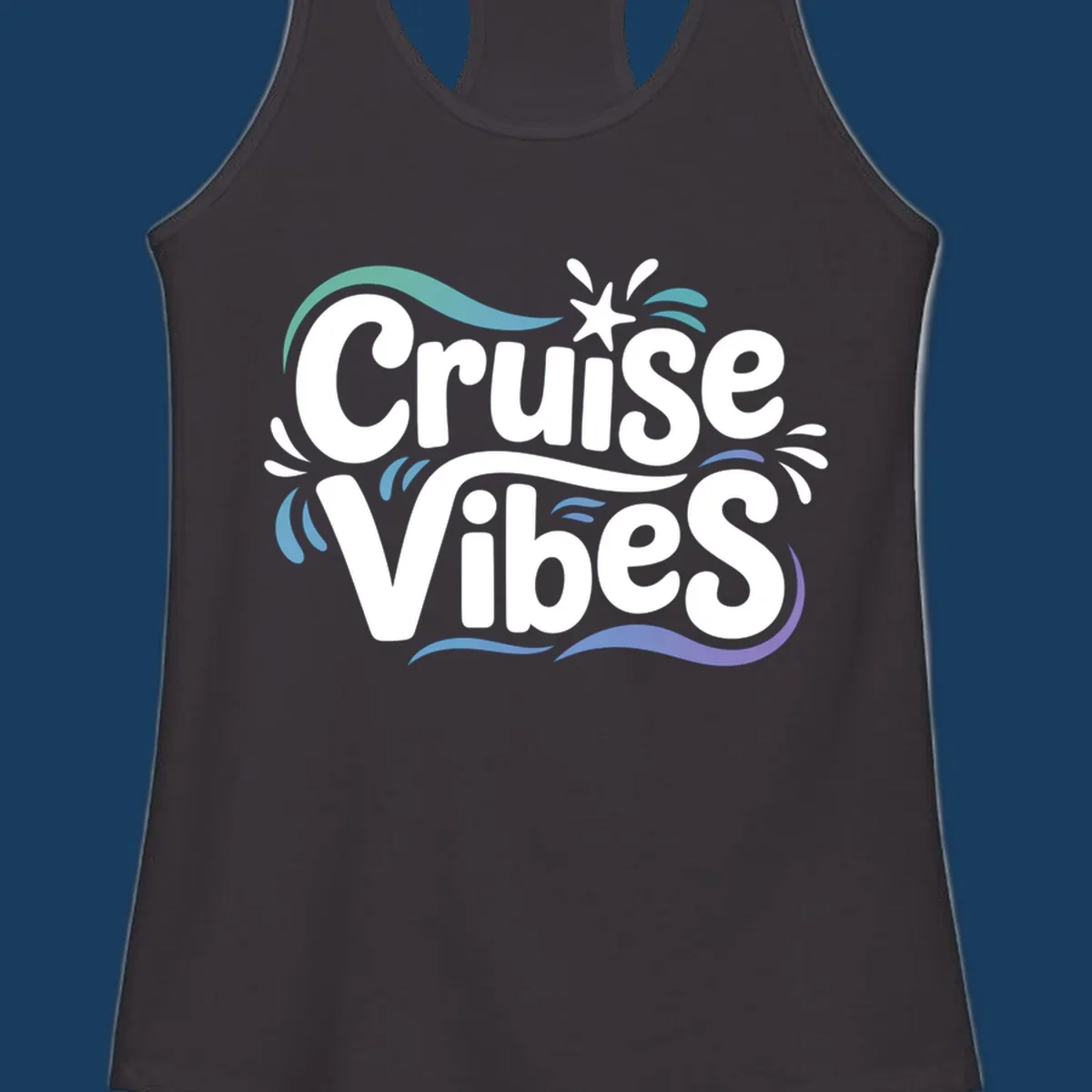 Cruise Vibes fun typography with colorful wave accents.