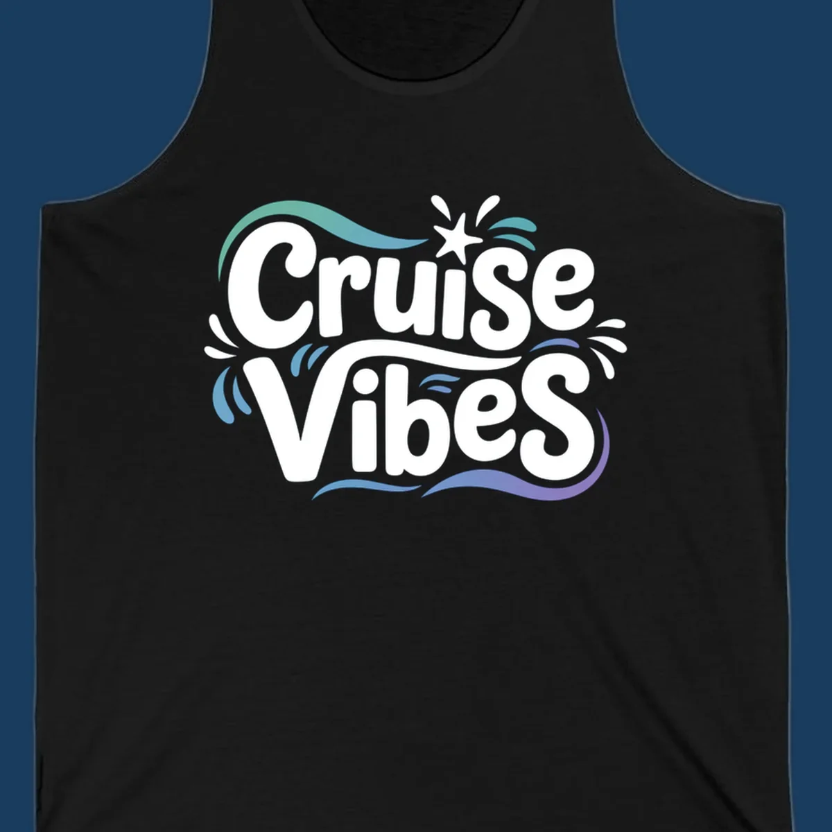 Cruise Vibes fun typography with colorful wave accents.